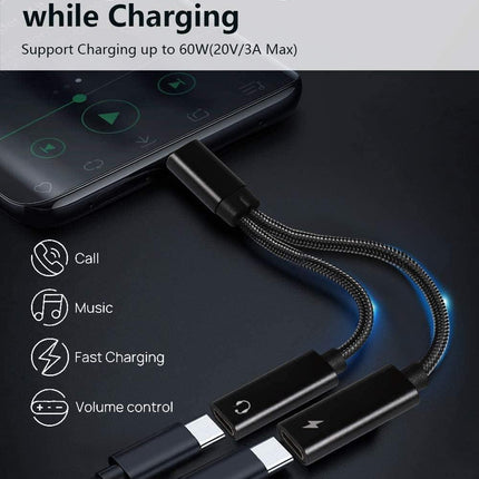 USB C Splitter, Dual USB C Headphones and Charger Adapter with PD 60W Fast Charging for iPhone 16/16Pro/16Pro Max, Pixel 8 7 6XL,Samsung Galaxy S25 S24 S23 S22+ Note 20 and More.