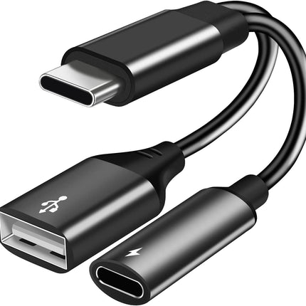 USB C OTG Adapter, 2 in 1 USB C Male to USB Female with 60W PD Charging Port Adapter Compatible with Galaxy S23 S22 Note 20, LG V40 V30, Google Pixel 6 XL,Google Chromecast with Google TV (Black).