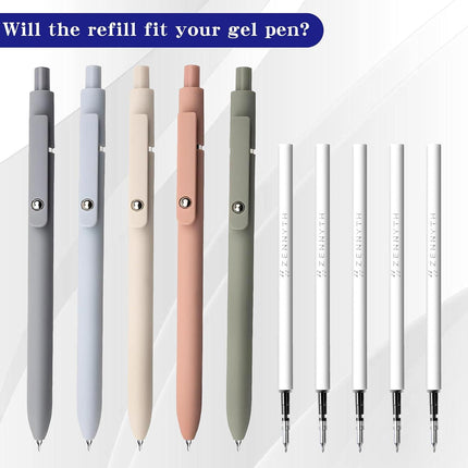 Gel Pen Refills 0.5 for Click pens with Spring, Quick Drying Ink Pen Refills Black Smooth Writing pens for Journaling (0.5 MM Fine Tip, Pack of 10).