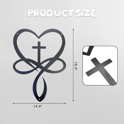 Metal Infinity Heart Cross Wall Decor, Unique Cross Decorative Wall Art, Heart And Love Sign Wall Plaques, Love Gift For Adult Home Wedding, Decor Room Bedroom Living Room Decoration（Black Iron Vein).