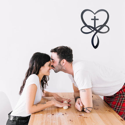 Metal Infinity Heart Cross Wall Decor, Unique Cross Decorative Wall Art, Heart And Love Sign Wall Plaques, Love Gift For Adult Home Wedding, Decor Room Bedroom Living Room Decoration（Black Iron Vein).