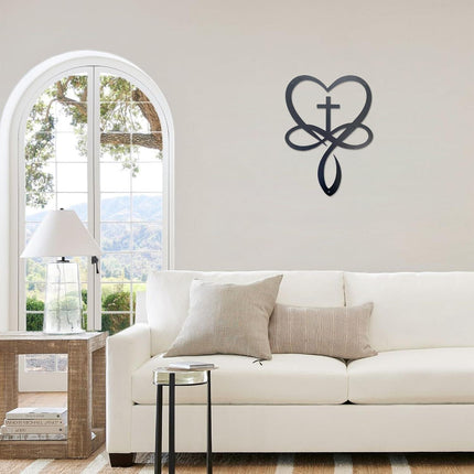 Metal Infinity Heart Cross Wall Decor, Unique Cross Decorative Wall Art, Heart And Love Sign Wall Plaques, Love Gift For Adult Home Wedding, Decor Room Bedroom Living Room Decoration（Black Iron Vein).
