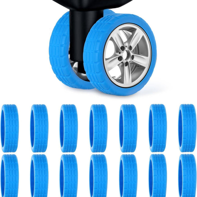 16pcs Luggage Wheel Covers, Portable Luggage Wheel Protector Covers Colorful Silicone Luggage Spinner Wheel Covers Luggage Wheel Accessories for Most 8 Caster Luggage (blue).