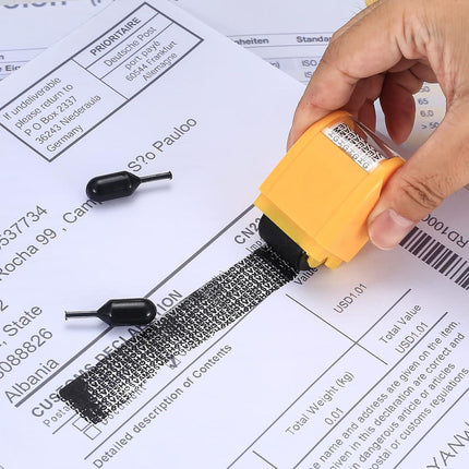Identity Theft Protection 12 Pcs Roller Stamps Replacement Refills for Confidential Privacy Security, Black Ink, Covers Personal Mail Address Information.