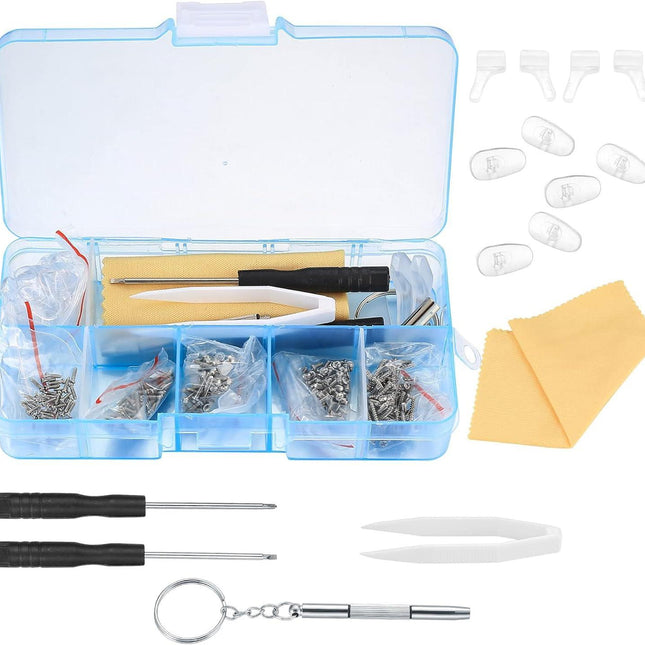 Eyeglasses Repair Kit, Sunglasses Repair Kit, Includes Glasses Screws and Screwdrivers, Glasses Nose Pads,Glasses Cloth, Tweezer, for Glasses, Sunglasses, Watch, Repair Kit - 500 Pcs.