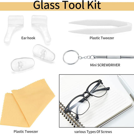 Eyeglasses Repair Kit, Sunglasses Repair Kit, Includes Glasses Screws and Screwdrivers, Glasses Nose Pads,Glasses Cloth, Tweezer, for Glasses, Sunglasses, Watch, Repair Kit - 500 Pcs.