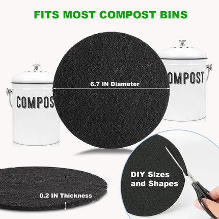 Charcoal Filters for Kitchen Compost Bin, 6 Pack Filters for Compost Pails Countertop Bin Replacement, Activated Charcoal Home Bucket Refill Sets, Round 6.7 Inch.