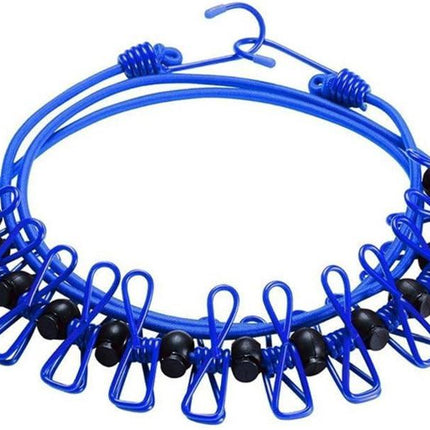 2 Pack 5.84 Feet Windproof Clothesline with 12 Blue Clips, Adjustable Clothes Line for Home, Travel and Outdoor Hanging Clothes.