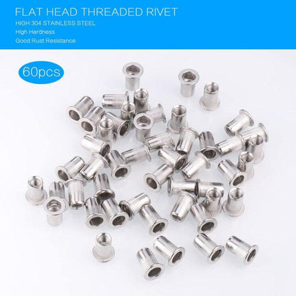 60pcs 304 Stainless Steel Rivet Nut M8 Flat Head Blind Nut Threaded Rivet Nut Rivet Nut for Threaded Insert Plys.