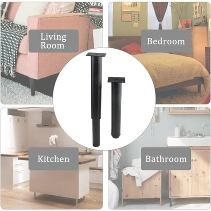 (25-42 cm, black) Set of 4 sturdy adjustable metal furniture legs.