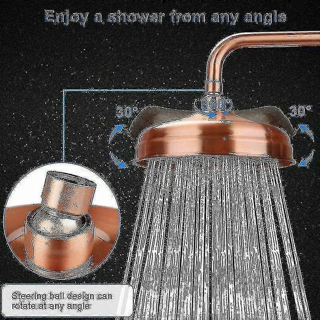 Copper High Pressure Rain Shower Head 20cm 8 Inch Adjustable Angle Fixed Mount Gold.