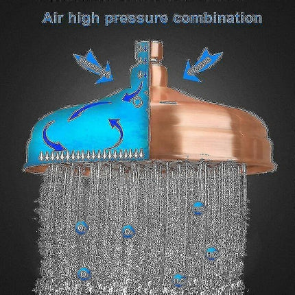 Copper High Pressure Rain Shower Head 20cm 8 Inch Adjustable Angle Fixed Mount Gold.