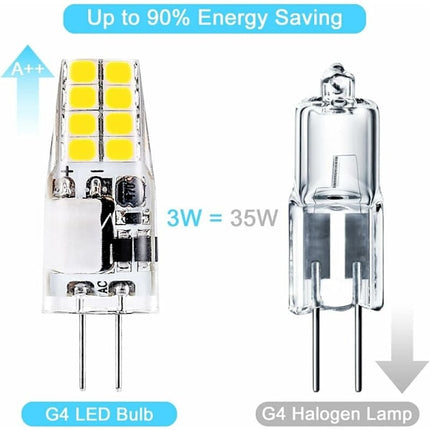 G4 LED Bulb 3W 6000K Cool White Equivalent to 35W Halogen 12V AC/DC 300 Lumens Non-Dimmable 10 Pack.