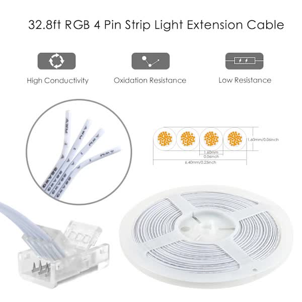 10mm RGB LED Strip Connector Kit 5-Pack with 10m Cable, Compatible with 5050 2835 LED Strip Lights, Includes Screwdriver.