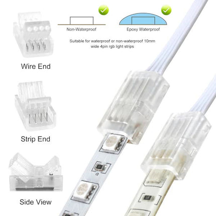 10mm RGB LED Strip Connector Kit 5-Pack with 10m Cable, Compatible with 5050 2835 LED Strip Lights, Includes Screwdriver.