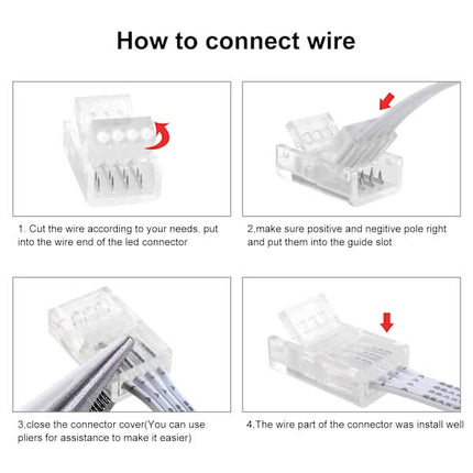 10mm RGB LED Strip Connector Kit 5-Pack with 10m Cable, Compatible with 5050 2835 LED Strip Lights, Includes Screwdriver.