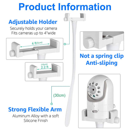 Flexible White Silicone Universal Baby Monitor Holder Tripod.