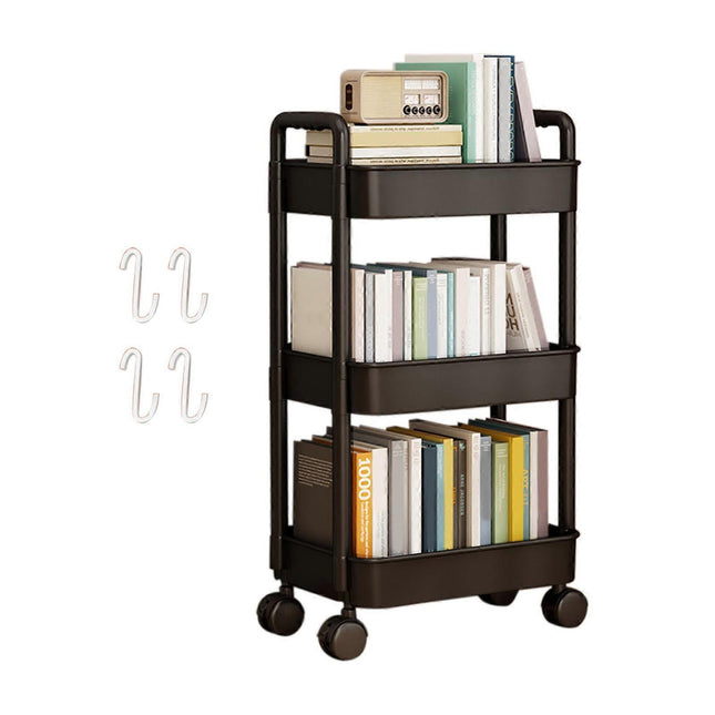 4-Tier Rolling Storage Cart with Wheels Black Mobile Rack Shelf Large Capacity Strong Load-Bearing.