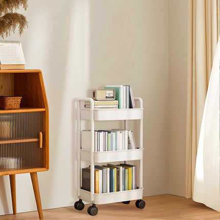 4-Tier Rolling Storage Cart with Wheels Black Mobile Rack Shelf Large Capacity Strong Load-Bearing.