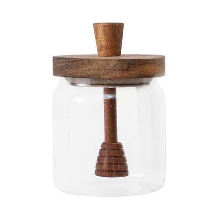 Honey Jar Set 500ml Glass with Wooden Spoon Lid, Airtight Transparent Honey Pot for Easy Monitoring, Wide Opening.