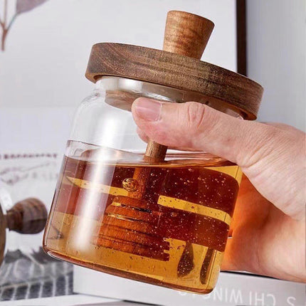 Honey Jar Set 500ml Glass with Wooden Spoon Lid, Airtight Transparent Honey Pot for Easy Monitoring, Wide Opening.