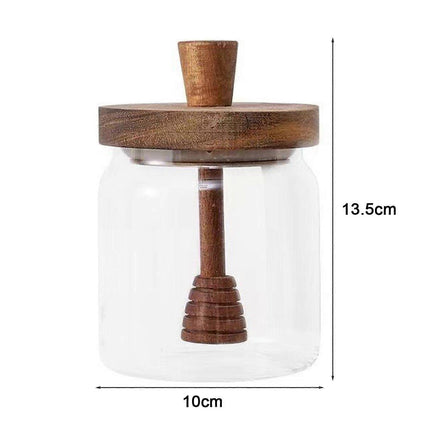 Honey Jar Set 500ml Glass with Wooden Spoon Lid, Airtight Transparent Honey Pot for Easy Monitoring, Wide Opening.