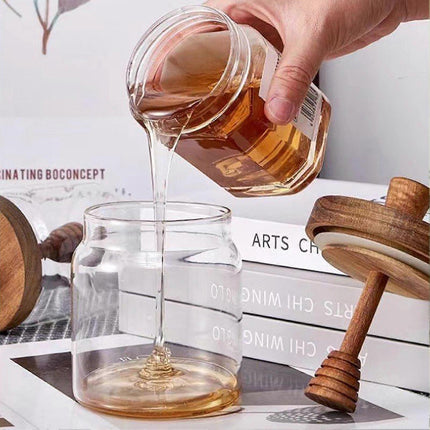 Honey Jar Set 500ml Glass with Wooden Spoon Lid, Airtight Transparent Honey Pot for Easy Monitoring, Wide Opening.