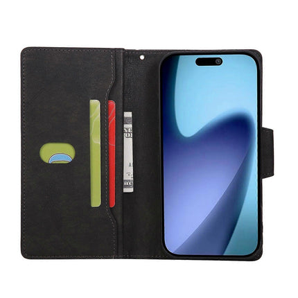 Magnetic Leather Wallet Card Holder Compatible with iPhone 17 Pro Max Black.