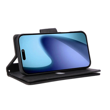 Magnetic Leather Wallet Card Holder Compatible with iPhone 17 Pro Max Black.