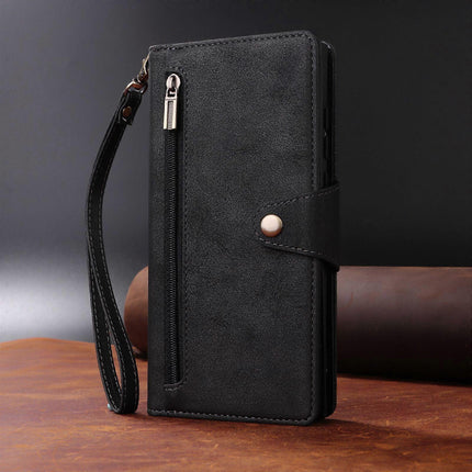 Magnetic Leather Wallet Card Holder Compatible with iPhone 17 Pro Max Black.