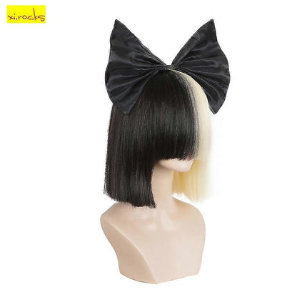 Ombre Straight SIA Cosplay Wig with Bangs and Black Bow 14 Inch Synthetic Hair for Women.