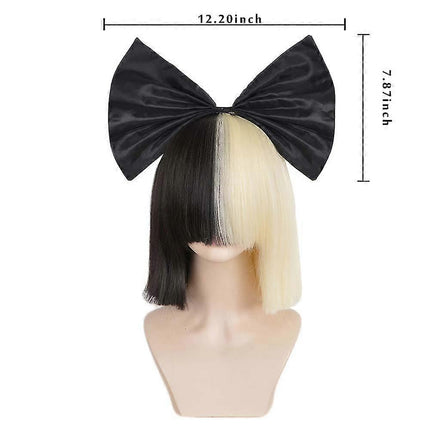 Ombre Straight SIA Cosplay Wig with Bangs and Black Bow 14 Inch Synthetic Hair for Women.