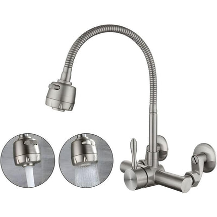 Wall Mounted Kitchen Faucet, Food Grade 304 Stainless Steel Material, 360° Rotatable Wall Mounted Kitchen Faucet 12CM-18CM Mounting Hole.