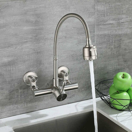 Wall Mounted Kitchen Faucet, Food Grade 304 Stainless Steel Material, 360° Rotatable Wall Mounted Kitchen Faucet 12CM-18CM Mounting Hole.