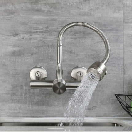Wall Mounted Kitchen Faucet, Food Grade 304 Stainless Steel Material, 360° Rotatable Wall Mounted Kitchen Faucet 12CM-18CM Mounting Hole.