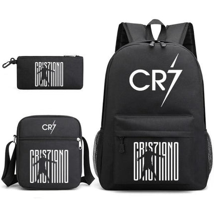 Cristiano Ronaldo Backpack 3-Piece Set, Black Youth School Backpack.