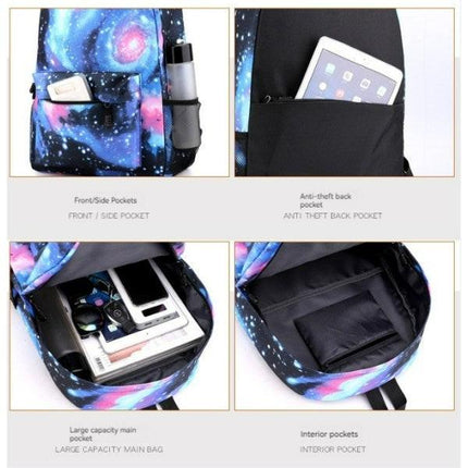 Cristiano Ronaldo Backpack 3-Piece Set, Black Youth School Backpack.