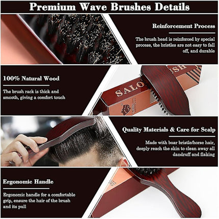 Boar Bristle Hair Brush for Men Women and Kids, 360 Wave Brush for Daily Use, Soft Natural Bristles.