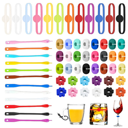 Glass Markers 60 pcs Silicone Reusable Compatible with Wine Glasses.