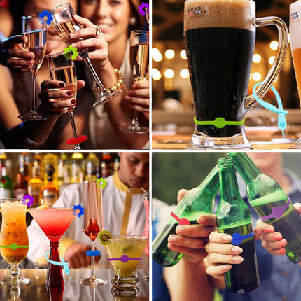 Glass Markers 60 pcs Silicone Reusable Compatible with Wine Glasses.