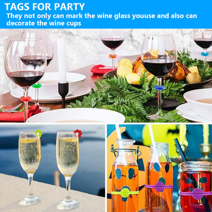 Glass Markers 60 pcs Silicone Reusable Compatible with Wine Glasses.
