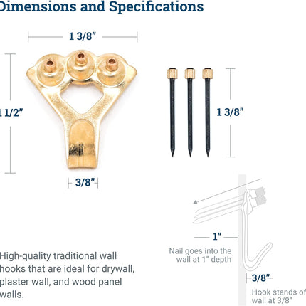 Heavy Duty Picture Hooks Hold 45 kg 10 Pack with Nails Compatible with Drywall for Mirrors.