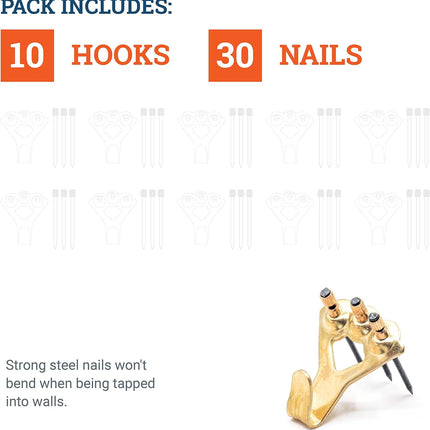 Heavy Duty Picture Hooks Hold 45 kg 10 Pack with Nails Compatible with Drywall for Mirrors.