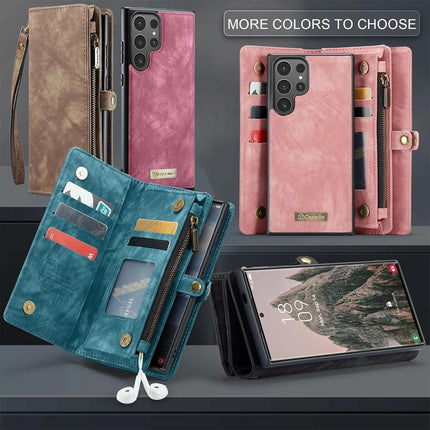 iPhone 16 Pro Max Leather Wallet Case with Magnetic Zipper, Detachable 2-in-1 Flip Cover with Card Holder Compatible with iPhone 16 Pro Max in Dark Pink.