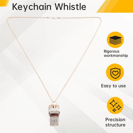 Whistle, metal and rhinestone crystal whistle, shiny with key ring for referees, coaches, teachers.