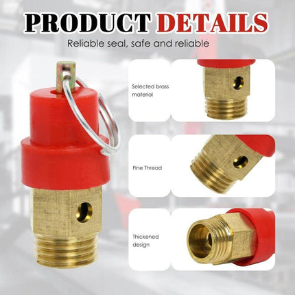 Air Compressor Safety Valve 115 PSI G1/4 Male Red Capsule 1pc Compatible with Various Brands.
