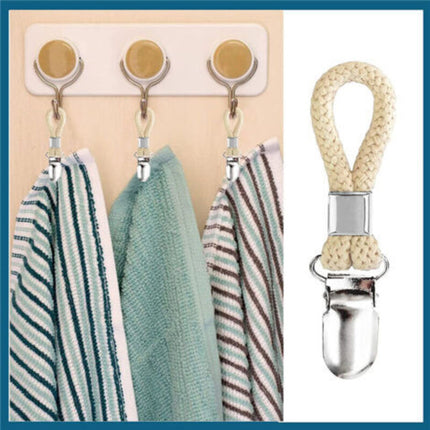 Metal Towel Clamps 5-Pack Kitchen Bathroom Towel Hooks with Braided Cotton Holder for Dishcloths.