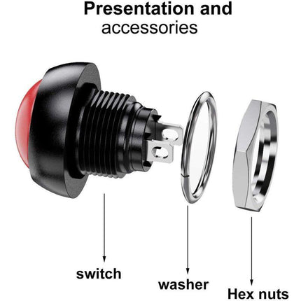 Waterproof Momentary Push Button Switch SPST 12mm ON/OFF Compatible with Car Horn PC Lamp Doorbell 12pcs 3A 3-230VAC.