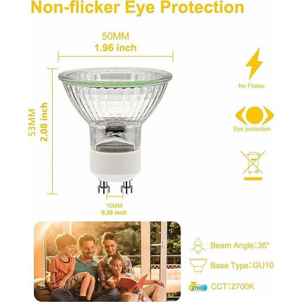 GU10 Halogen Bulbs 50W 220V 2700K Warm White 35 Degree Beam Angle 6-Pack.