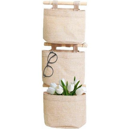 Hanging Storage Bag with Pockets 3 Layers Cotton Linen Canvas Hanging Storage Bag on Wall Door Organizer for Bedroom Bathroom.